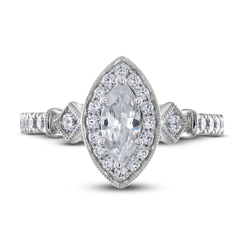 Adrianna Papell Diamond Engagement Ring 7/8 ct tw Marquise & Round 14K White Gold