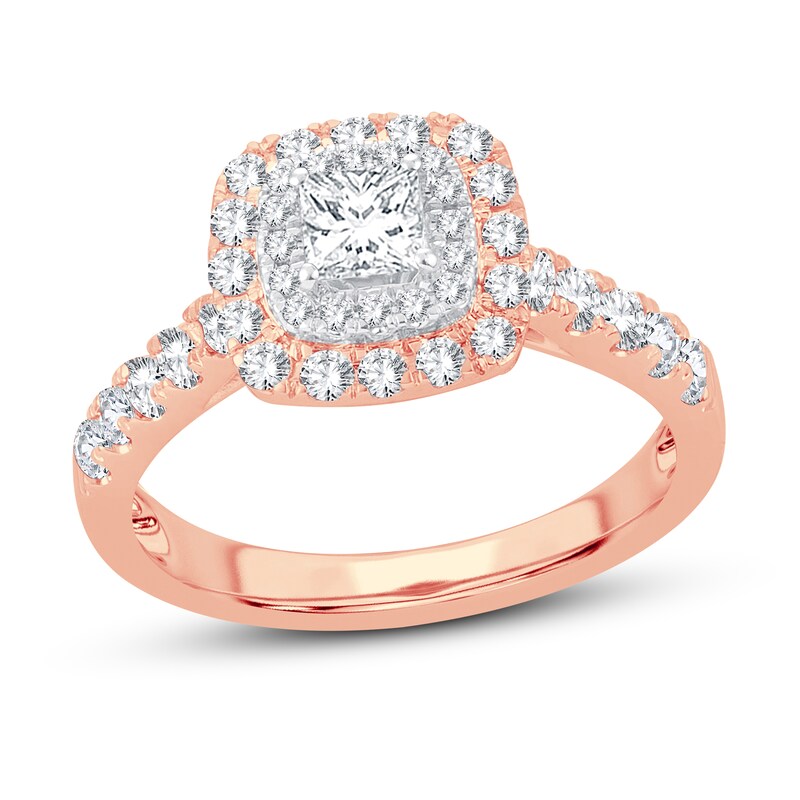 Diamond Engagement Ring 1 ct tw Princess & Round 14K Rose Gold