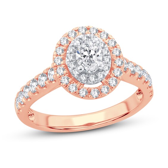 Now + Forever Diamond Engagement Ring 1 ct tw Oval & Round 14K Rose Gold