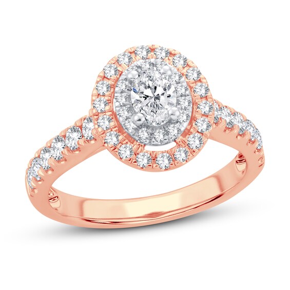 Diamond Engagement Ring 1 ct tw Oval & Round 14K Rose Gold