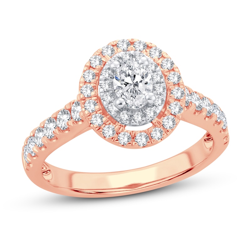 Diamond Engagement Ring 1 ct tw Oval & Round 14K Rose Gold