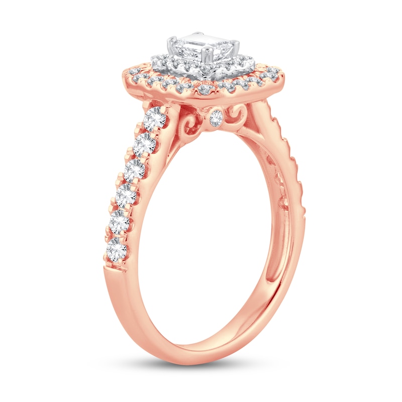 Diamond Engagement Ring 1 ct tw Emerald & Round 14K Rose Gold