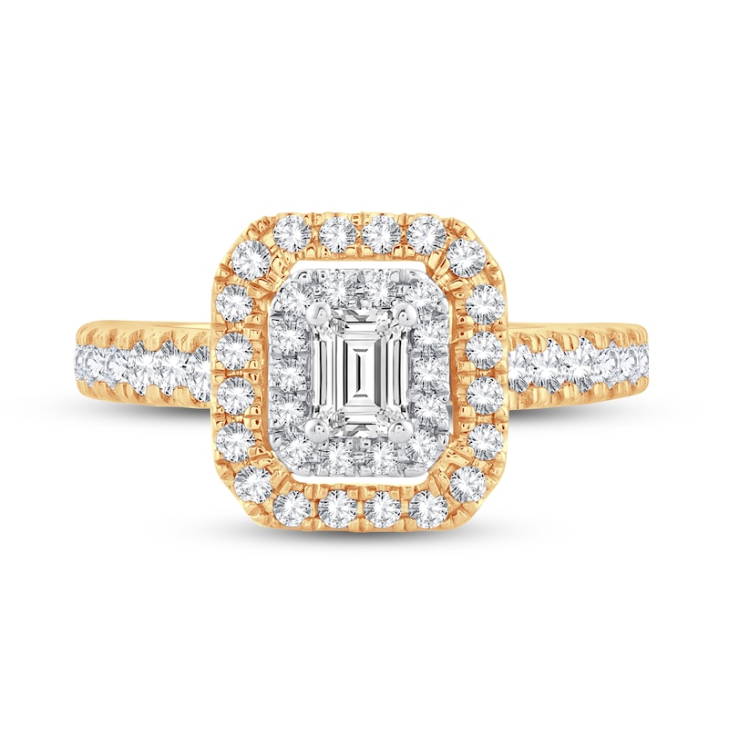 Diamond Engagement Ring 1 ct tw Emerald & Round 14K Yellow Gold