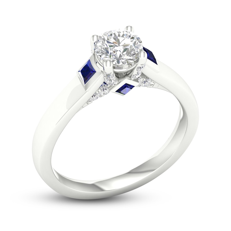 Diamond & Blue Sapphire Engagement Ring 3/4 ct tw 14K White Gold