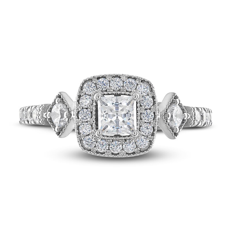 Adrianna Papell Diamond Engagement Ring 7/8 ct tw Princess & Round 14K White Gold