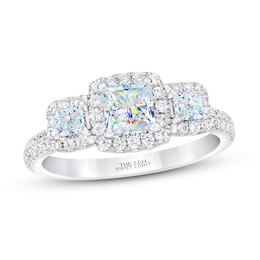 THE LEO First Light 3-Stone Diamond Engagement Ring 1-1/6 ct tw Princess/Round 14K White Gold