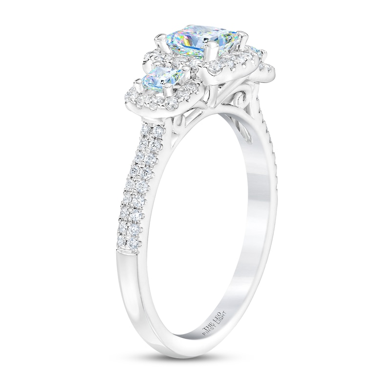THE LEO First Light 3-Stone Diamond Engagement Ring 1-1/6 ct tw Princess/Round 14K White Gold