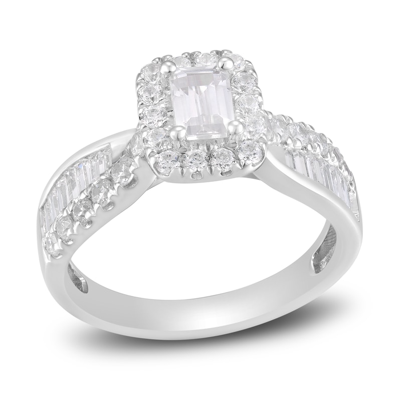 Main Image 1 of Now + Forever Diamond Engagement Ring 1-1/4 ct tw Emerald, Baguette & Round 14K White Gold