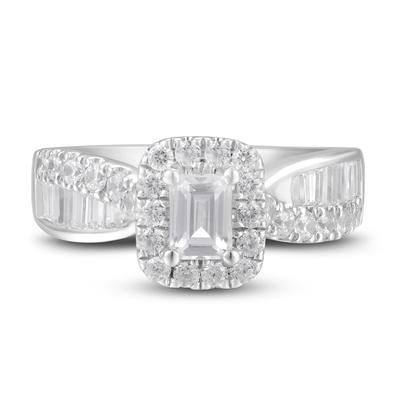 Main Image 3 of Now + Forever Diamond Engagement Ring 1-1/4 ct tw Emerald, Baguette & Round 14K White Gold