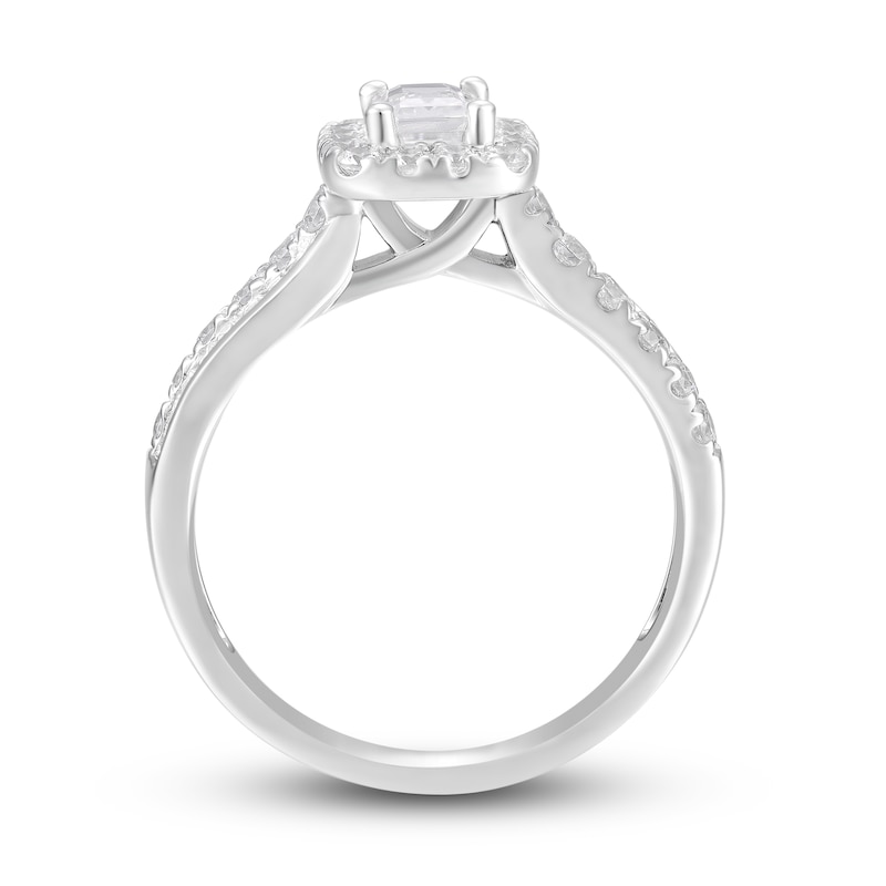 Main Image 4 of Now + Forever Diamond Engagement Ring 1-1/4 ct tw Emerald, Baguette & Round 14K White Gold