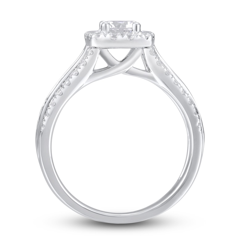 Diamond Engagement Ring 1-1/3 ct tw Round & Baguette 14K White Gold