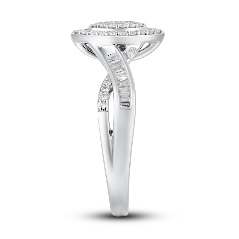 Main Image 2 of Now + Forever Diamond Engagement Ring 1/3 ct tw Round & Baguette 10K White Gold