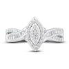 Diamond Engagement Ring 1/3 ct tw Round & Baguette 10K White Gold