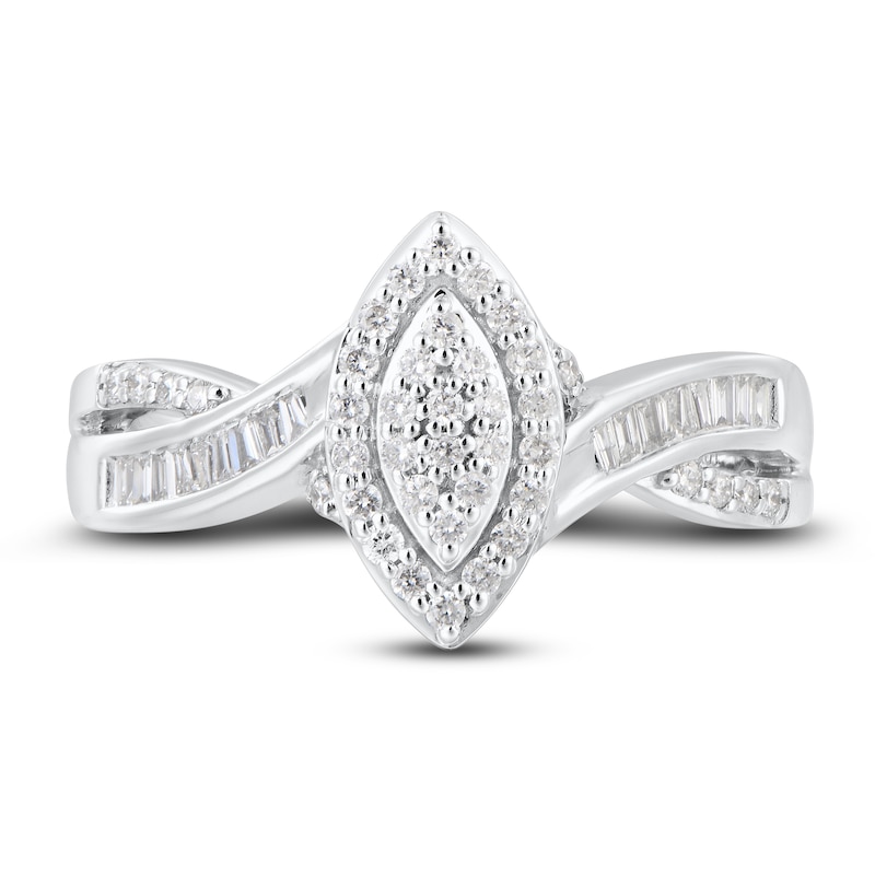 Main Image 3 of Now + Forever Diamond Engagement Ring 1/3 ct tw Round & Baguette 10K White Gold