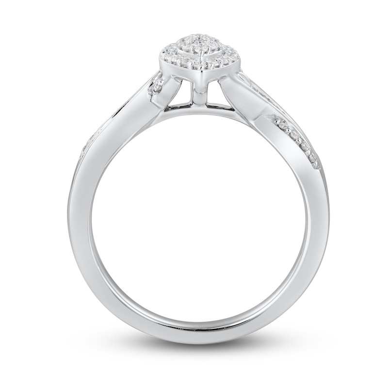 Diamond Engagement Ring 1/3 ct tw Round & Baguette 10K White Gold