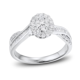 Now + Forever Diamond Engagement Ring 1/2 ct tw Round & Baguette 10K White Gold