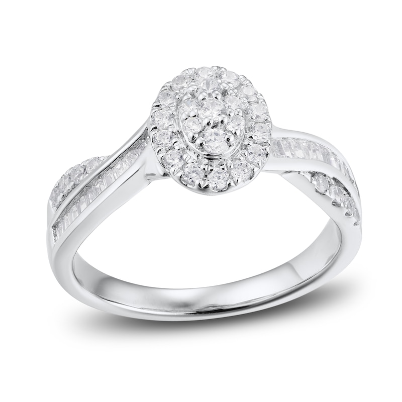 Main Image 1 of Now + Forever Diamond Engagement Ring 1/2 ct tw Round & Baguette 10K White Gold