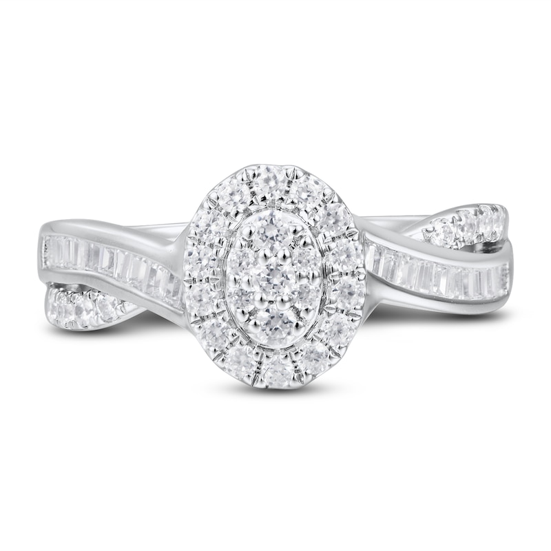 Main Image 3 of Now + Forever Diamond Engagement Ring 1/2 ct tw Round & Baguette 10K White Gold
