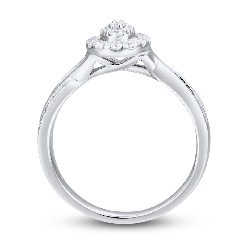 Diamond Engagement Ring 1/2 ct tw Round & Baguette 10K White Gold