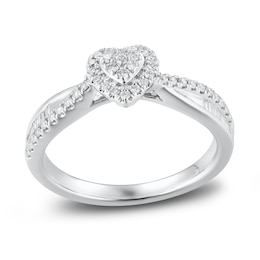 Now + Forever Diamond Engagement Ring 1/3 ct tw Round & Baguette 10K White Gold