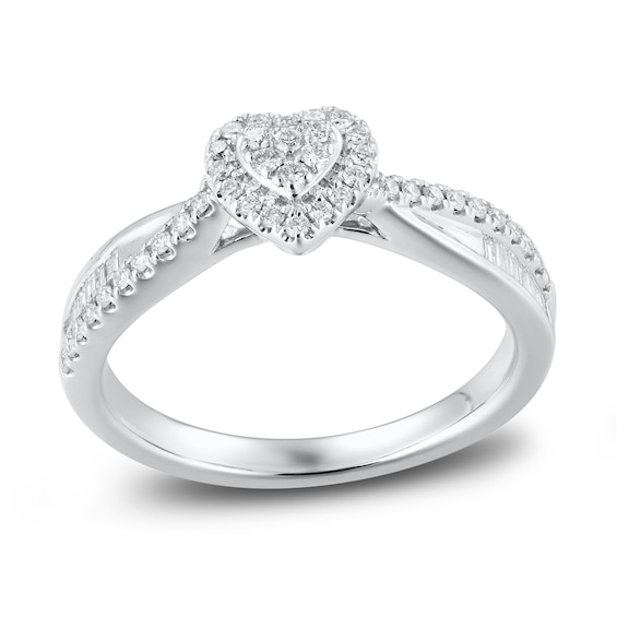 Now + Forever Diamond Engagement Ring 1/3 ct tw Round & Baguette 10K White Gold