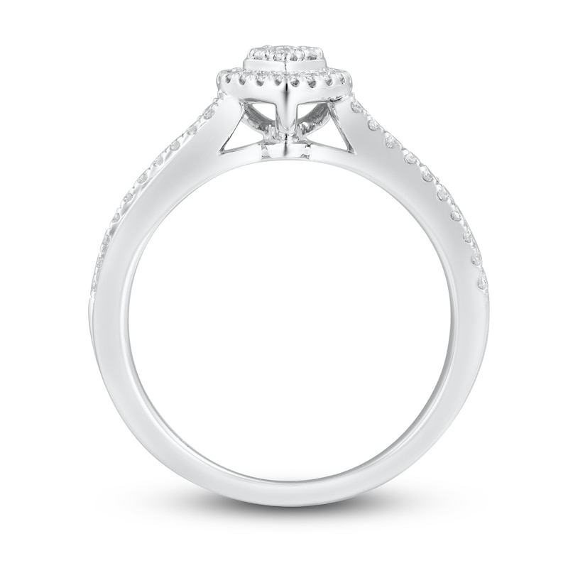 Diamond Engagement Ring 1/3 ct tw Round & Baguette 10K White Gold