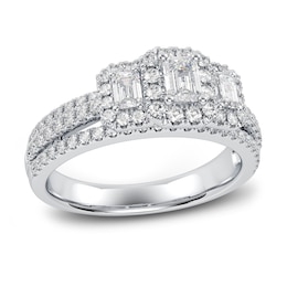Now + Forever Three-Stone Diamond Engagement Ring 1 ct tw Emerald & Round 14K White Gold