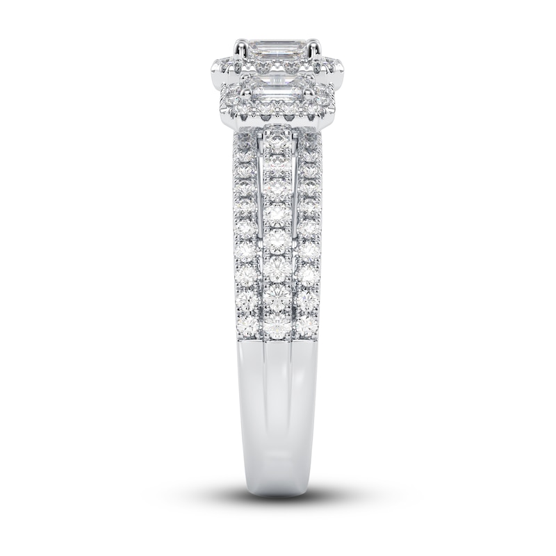 Main Image 2 of Now + Forever Three-Stone Diamond Engagement Ring 1 ct tw Emerald & Round 14K White Gold