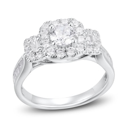 Now + Forever Diamond Engagement Ring 1-1/4 ct tw Round & Baguette 14K White Gold