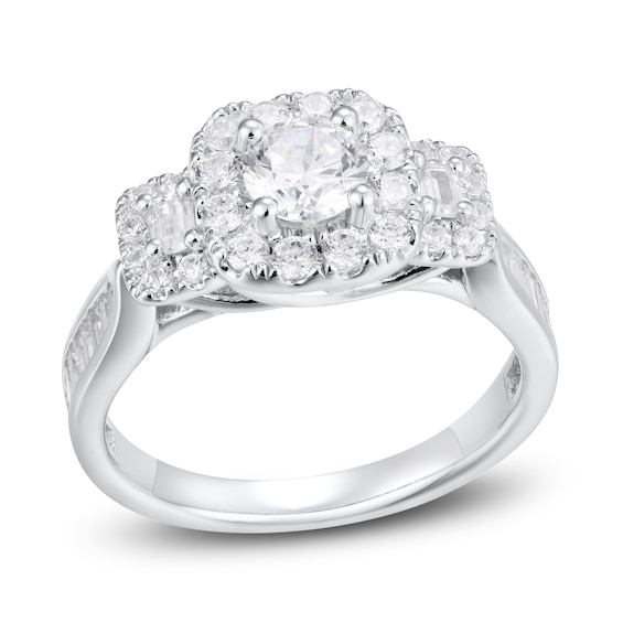 Now + Forever Diamond Engagement Ring 1-1/4 ct tw Round & Baguette 14K White Gold