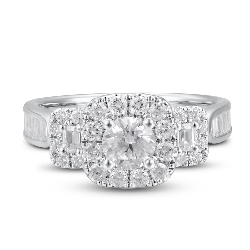 Diamond Engagement Ring 1-1/4 ct tw Round & Baguette 14K White Gold