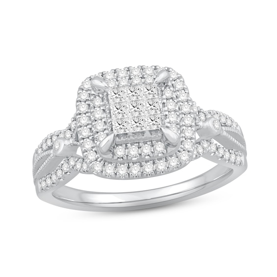 Now + Forever Diamond Engagement Ring 5/8 ct tw Princess & Round-cut 10K White Gold