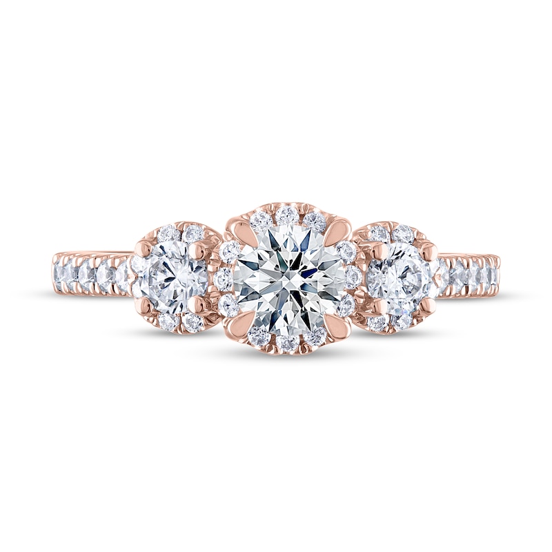 Main Image 3 of THE LEO Ideal Cut Diamond Three-Stone Engagement Ring 1 ct tw 14K Rose Gold
