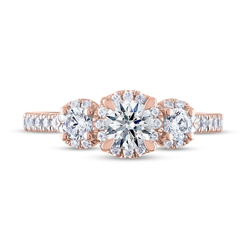 THE LEO Ideal Cut Diamond Three-Stone Engagement Ring 1 ct tw 14K Rose ...