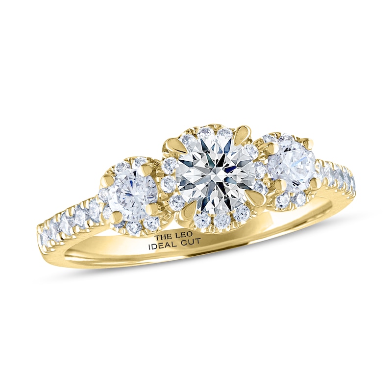 THE LEO Ideal Cut Diamond Three-Stone Engagement Ring 1 ct tw 14K Yellow Gold