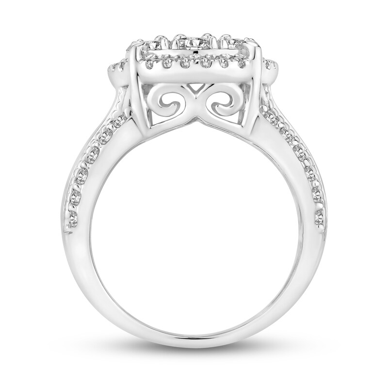 Diamond Engagement Ring 2 ct tw Round & Baguette 10K White Gold