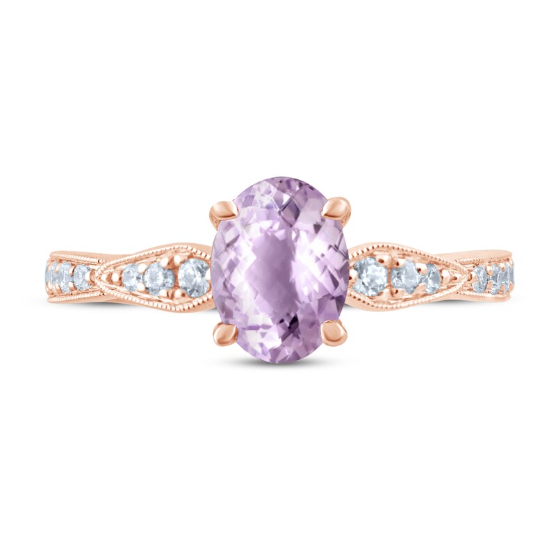 Oval Amethyst Engagement Ring 1/5 ct tw Diamonds 14K Rose Gold
