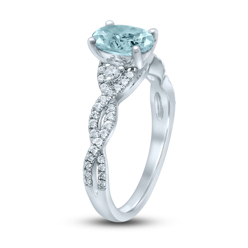 Main Image 3 of Now + Forever Oval Aquamarine Engagement Ring 1/4 ct tw Diamonds 14K White Gold