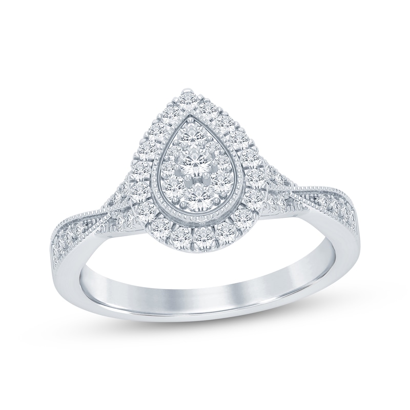 Multi-Diamond Engagement Ring 1/2 ct tw Round-cut 10K White Gold