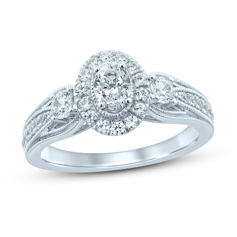 Main Image 1 of Memories Moments Magic Diamond Engagement Ring 1 ct tw Oval & Round 14K White Gold