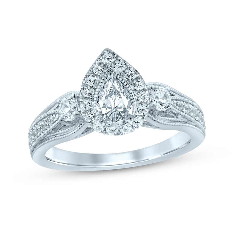 Main Image 1 of Memories Moments Magic Diamond Engagement Ring 1 ct tw Pear & Round 14K White Gold