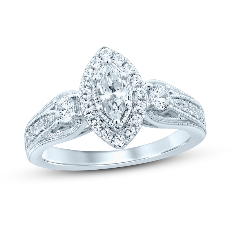 Memories Moments Magic Diamond Engagement Ring 1 ct tw Marquise & Round 14K White Gold