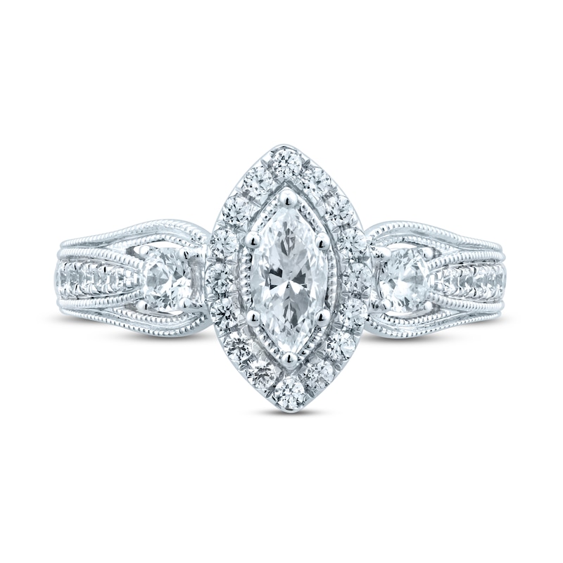 Memories Moments Magic Diamond Engagement Ring 1 ct tw Marquise & Round 14K White Gold