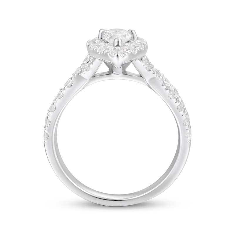 Diamond Engagement Ring 1-1/2 ct tw Pear & Round 18K White Gold