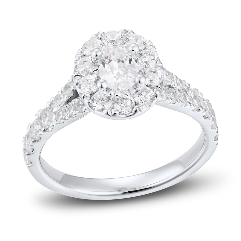 Diamond Engagement Ring 1-1/2 ct tw Oval & Round 18K White Gold