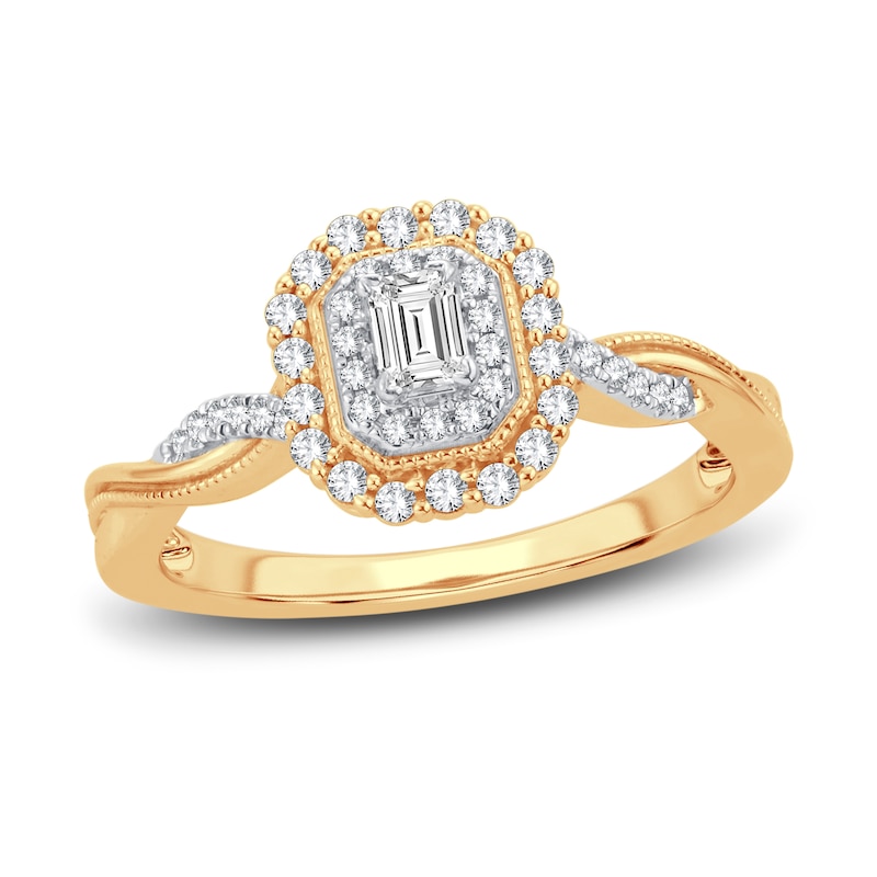 Main Image 1 of Now + Forever Diamond Engagement Ring 3/8 ct tw Emerald & Round 14K Yellow Gold
