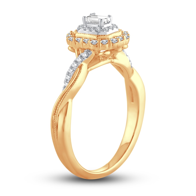 Main Image 2 of Now + Forever Diamond Engagement Ring 3/8 ct tw Emerald & Round 14K Yellow Gold