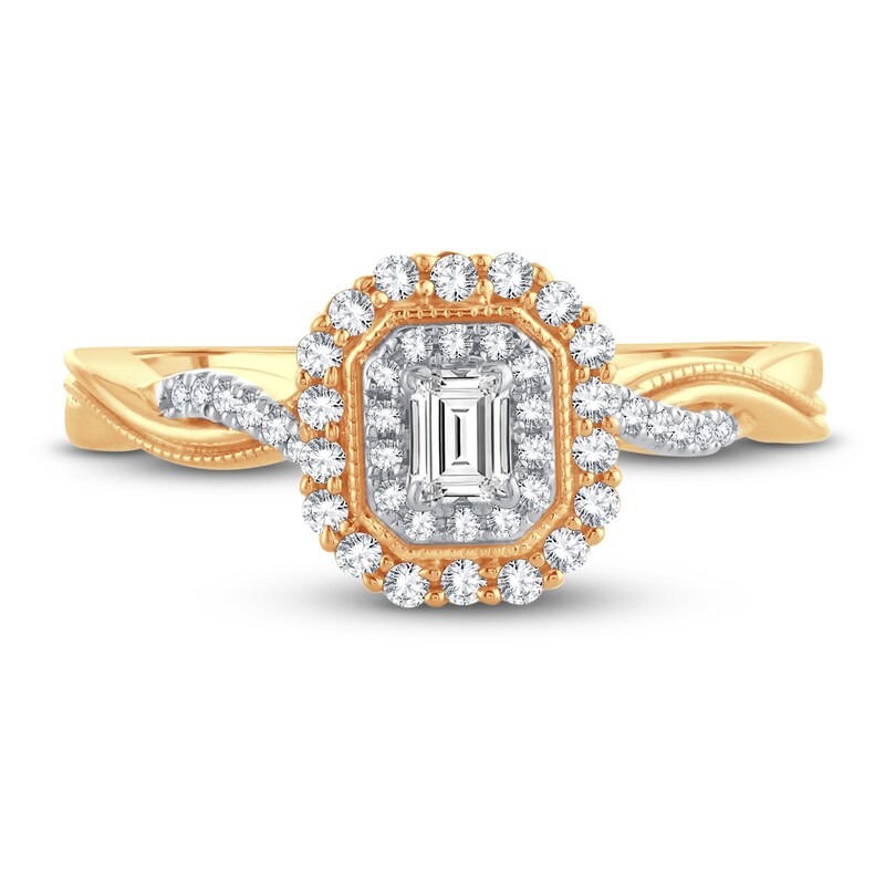 Main Image 3 of Now + Forever Diamond Engagement Ring 3/8 ct tw Emerald & Round 14K Yellow Gold