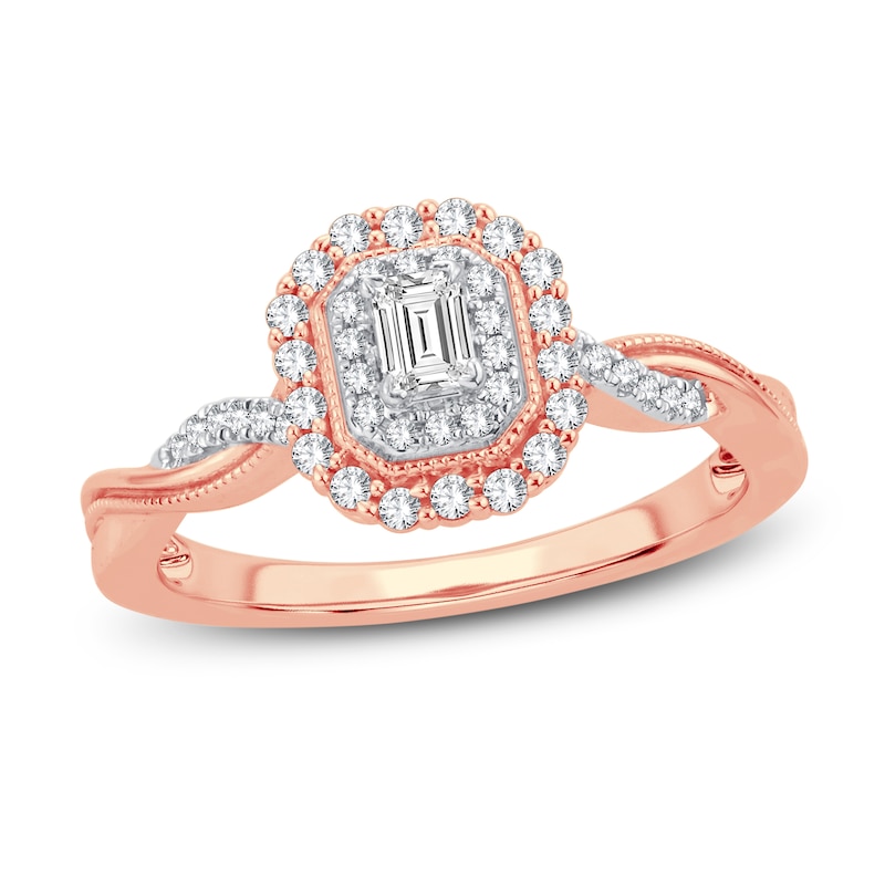 Main Image 1 of Now + Forever Diamond Engagement Ring 3/8 ct tw Emerald & Round 14K Rose Gold