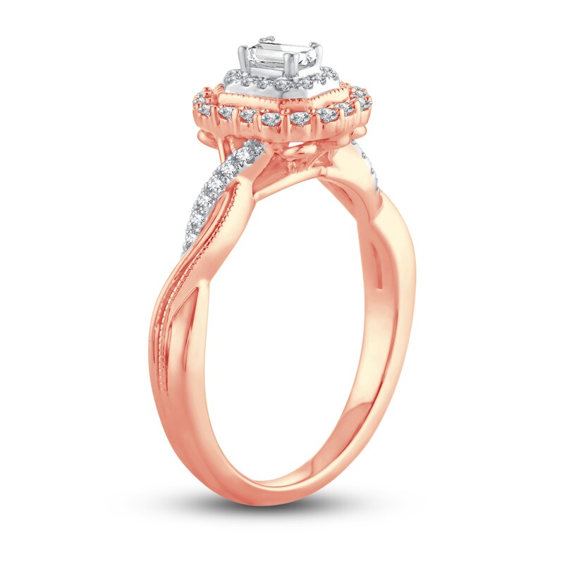 Main Image 2 of Now + Forever Diamond Engagement Ring 3/8 ct tw Emerald & Round 14K Rose Gold